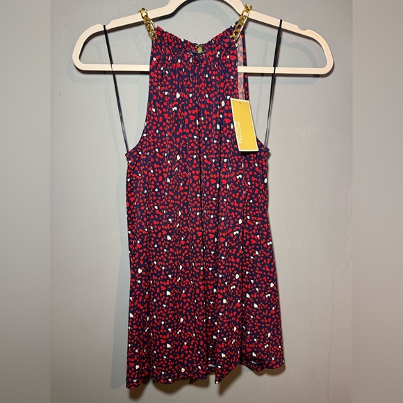 Michael Kors NWT Red and Blue Heart Patterned Sleeveless Blouse - Picture 1 of 6